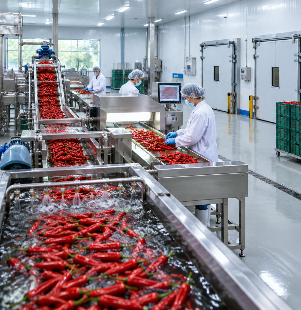 Dây chuyền rửa và phân loại ớt